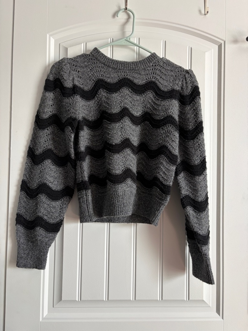 Gray and Black Wave-Stripe Knit Sweater - Women
